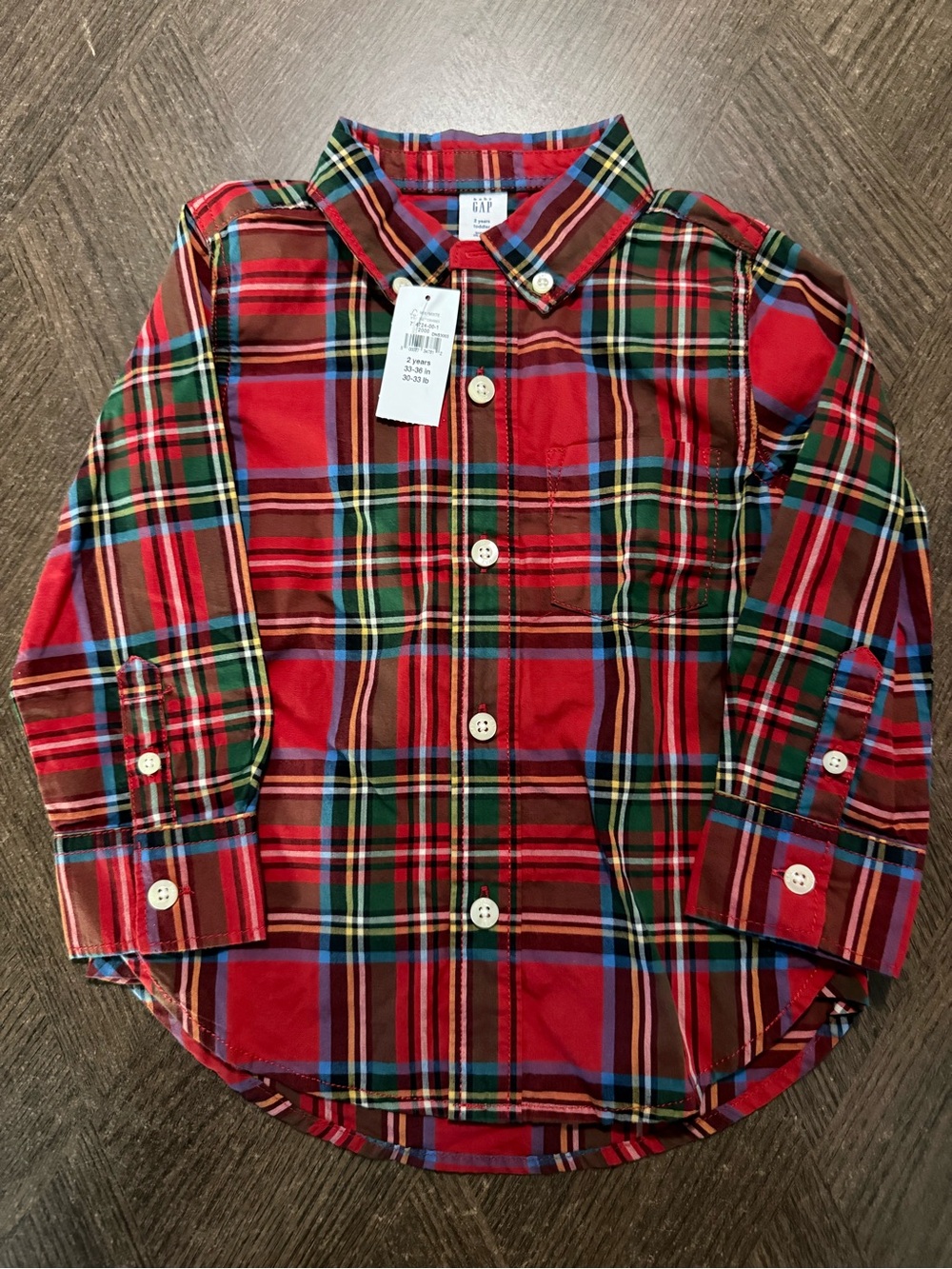 Baby GAP Red Green Blue Holiday Plaid Button-Down Shirt NWT sz-2T